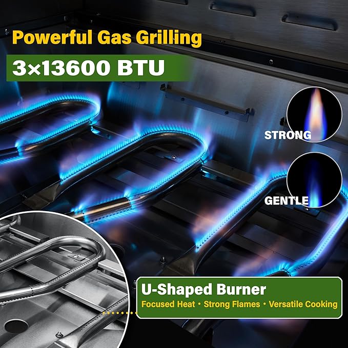 34-Inch Premium Built-In Liquid Propane Griddle for Outdoor Kitchen, 3-Burner Heavy Duty Stainless Steel Flat Top Grill with Lid, 48,000 BTUs, Large Cooking Area for BBQ Island, Outdoor Cooking, Black