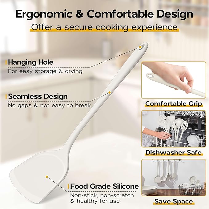 Silicone Cooking Utensils Set, Onader 6 Pieces Kitchen Utensils for Cooking, White Kitchen Utensils Gadget Set of Nonstick Cookware