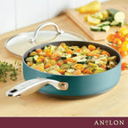 Anolon Achieve Hard Anodized Nonstick Sauté Pan with Lid, 3 Quart - Teal