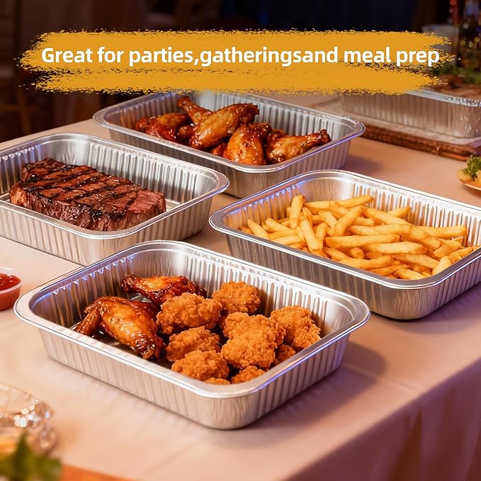 Aluminum Foil Pans, Extra Heavy Duty Disposable Aluminum Baking Pans, 14.57"×10.63" Steam Table Pans for Cooking, Heating, Storing, Prepping Roasting and Chafing (15 Pack Silver)