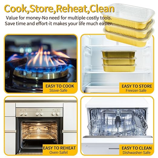 15 Pack 9x13 Aluminum Foil Pans with Lids Half Size Extra Heavy Duty, Gold Aluminum Foil Baking Pan Double Thick Tin Foil Food Container with Lids for Baking, Roasting, Cooking or Steam Table