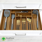 Luxury Acacia Kitchen Drawer Organizer - Silverware Organizer - Utensil Holder and Cutlery Tray with Grooved Drawer Dividers for Flatware and Kitchen Utensils (8 Slot), 17*12.4*2 inch