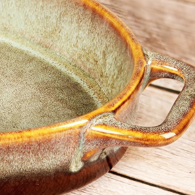 Oval Casserole Dish, 12" x 8" Ceramic Au gratin Baking Dish, 1.6 Qt Large Lasagna Pan Deep for Oven, Baking Pan with Handles - Oven, Microwave, Freezer and Dishwasher safe - Great Gift