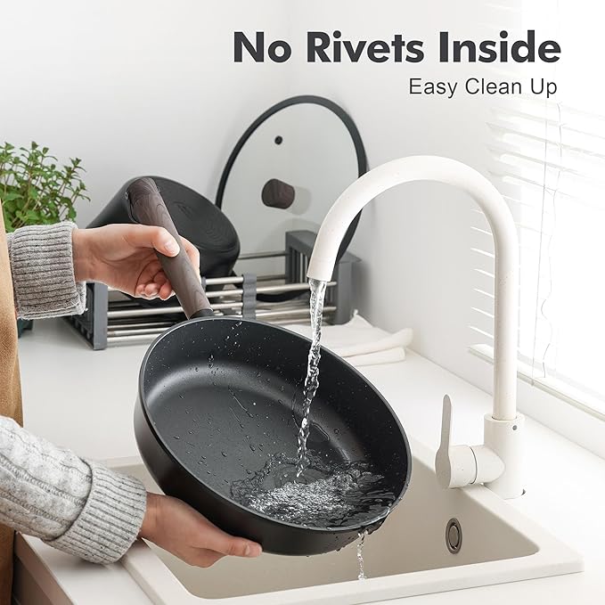 SENSARTE Nonstick Cookware Set Pots and Pans Set Kitchen Non-stick Cooking Set, Dishwasher & Oven Safe, Induction Compatible, Free of Intentionally Added PFOA/PFOS, 15pcs, Black