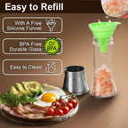 Salt and Pepper Grinder Set - Stainless Steel Refillable Salt & Peppercorn Shakers (2.6"W x 7.5"H - 2 Pack with Holder)