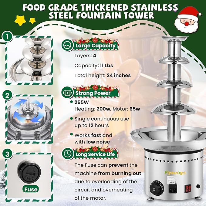 Commercial Chocolate Fountain 4 Layers 11Lbs Large Chocolate Fondue Tower Stainless Steel Hot Chocolate Waterfall for Nacho Cheese Knob Control