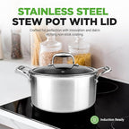 NutriChef 5 QT Stainless Steel Stew Pot - Triply Kitchenware Stew Pot with Glass Lid - DAKIN Etching Non-Stick Coating, Scratch-resistant Raised-up Honeycomb Fire Textured Pattern - NutriChef NC3PCAS