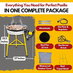 Paella Burner and Stand Set 16 Servings, 22 Inch Paella Pan, Dual Propane Outdoor Stove with Stand & Regulator, Portable Gas Cooker for Camping Crawfish Boil Cooking Outdoor, Paellera Propano
