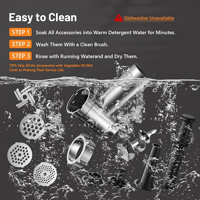 Electric Meat Grinder, Sausage Stuffer Maker 450W(3000W Max) Food Grinder with Blade & 3 Plates, Sausage Stuffer Tubes & Kubbe Kit, Stainless Steel Heavy Duty Meat Mincer Machine for Home Kitchen Use