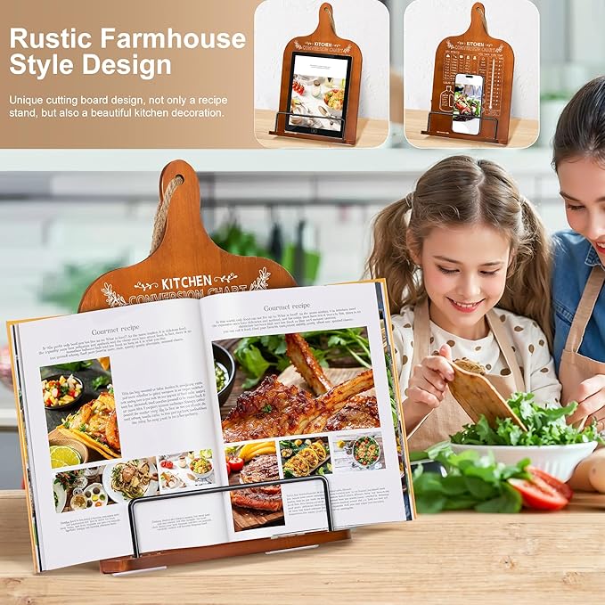 Cookbook Stand for Kitchen Counter Recipe Book Holder with Conversion Chart Adjustable Non Slip Cookbook Holder Kitchen Gifts for Women Mother's Day Gifts for Mom Housewarming Retirement Gifts