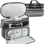 Double-Layer Slow Cooker Carrying Bag, Insulated Travel Carrier with Adjustable Band and Accessory Pocket, Portable Carrier Case for 6-8 Quart Crock, Compatible With Other Brands (Grey, Bag Only)