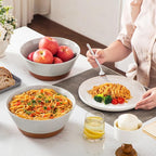 MALACASA Serving Bowls, 105oz Large Salad Bowls for Party, Entertaining, Big Ceramic Bowls for Soup, Fruit and Pho, 2-Pc Wide Bowl Set, Grey & Brown