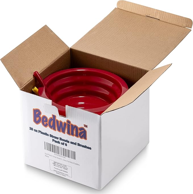 Cereal Bowls with Straws for Kids - (Set of 6 - 20-Ounce Bowls) BPA-Free Plastic Reusable Built-In Straw Bowl for Kids, Children & Toddlers, Dishwasher and Microwave Safe, Includes 3 Cleaning Brushes