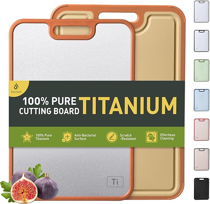 2 Packs Titanium Cutting Boards for Kitchen Chopping Board Butcher Block 2 in 1 Pure Titanium and Wheat Straw PP Father Day Dad Parent Stepdad Who Want Everything Future Groom Bride Law Christmas Xmas