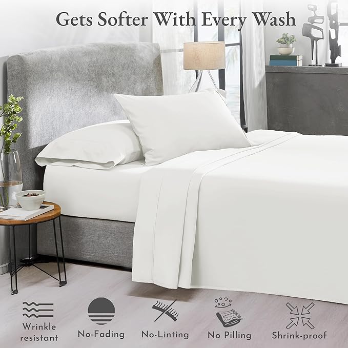 2-Pack Cotton Twin Sheet Sets - 400 Thread Count 100% Cotton Sateen - Extra Soft, Breathable & Cooling Sheets, Wrinkle Resistant, 2 Sets of Deep Pocket Bed Sheets - Ivory (Pale Tone)