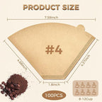 100 Count #4 Cone Coffee Filters 8-12 Cup, Unbleached Natural Paper, Disposable coffee filters 4 cone paper, Filters Paper Compatible with Ninja Coffee Filters, Pour Over and Drip Coffee Maker
