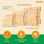 Riveira Bamboo Cutting Boards Versatile and Durable Set: 3 Comfortable Kitchen Boards