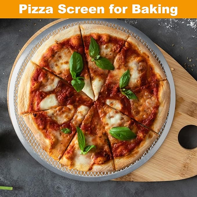 4 Pcs Pizza Screen, Non-Stick Aluminum Alloy Pizza Pan with Holes, Seamless Pizza Mesh Baking Tray for Indoor and Outdoor Baking (9Inch+10Inch+12Inch+13Inch)