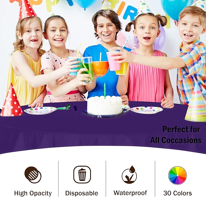 Party Solids 12-Pack Premium Plastic 84-Inch Round Tablecloth - Purple