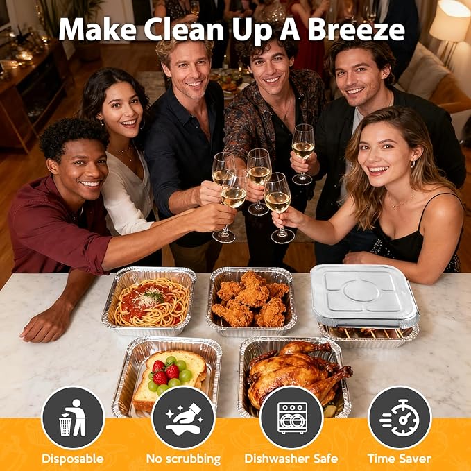 8"x8" Aluminum Foil Pans Disposable - 20 Pack Square Baking Pans Disposable Grill Accessories Meal Prep Containers Heavy Duty Tin Foil Pan for Baking Cake, Oven Cooking, Heating, Storing