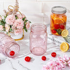 WELLIFE Pink Mason Jars 32 oz,6 Pack Wide Mouth Mason Jars for Safe Storage,Fermenting,Pickling,DIY,Crafts Decoration