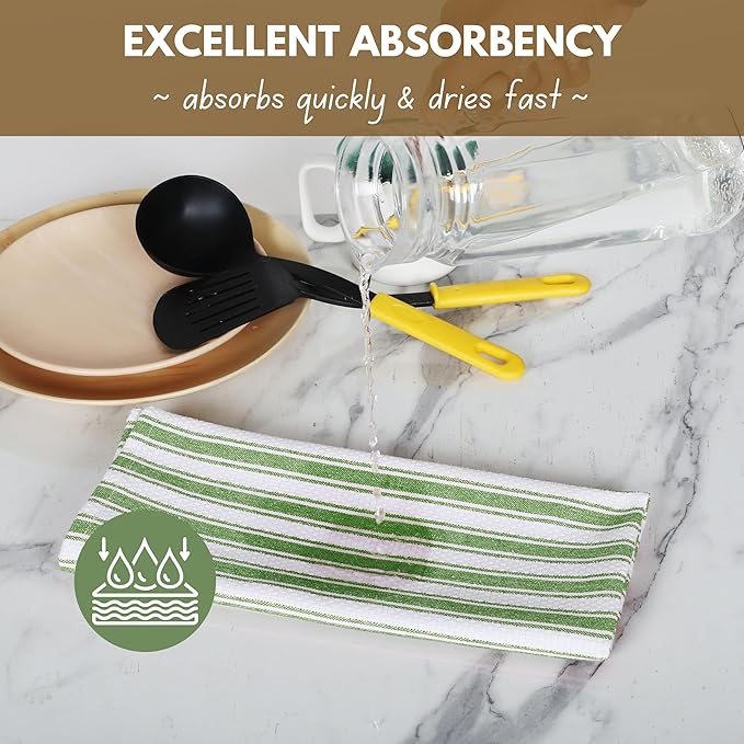 Native Fab Stripe Kitchen Towel - 4 Pack - Basket Weave 100% Cotton Dish Towels - 16x26 inches - Absorbent Towels for Cleaning, Quick Drying, Washable Dish Cloths with Hanging Loop - Mint Green
