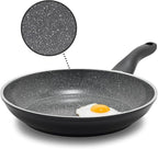 Rigoletto 9.5” Nonstick Frying Pan Skillet, Made in Italy, Vesuvio Layered Ceramic PFAS-Free Surface, Induction Ready, Dishwasher & Metal Utensil Safe, Granite Finish, Stay-Cool Handle,Black