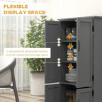 HOMCOM 48.5" Kitchen Pantry Cabinet with 2 Adjustable Shelves and 4 Beadboard Doors, Compact Farmhouse Kitchen Storage Cabinet for Dining Room, Gray