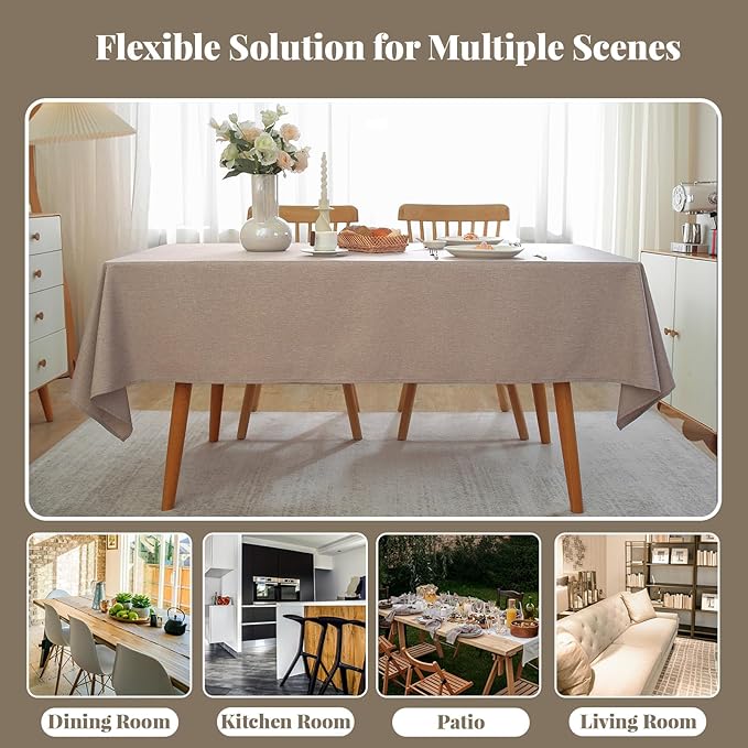 Laolitou Square Table Cloth Linen Waterproof Textured Mocha Tablecloth, Washable Wrinkle Free Spill Proof Fabric Tablecloths for Dining Table Farmhouse Kitchen Holiday, 60x60 Inch