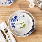 LERATIO Ceramic Dinnerware Sets,Blue and White Plates and Bowls Set,Highly Chip and Crack Resistant | Dishwasher & Oven & Microwave Safe | Round Dishes Set Service for 4 (12pc)- Peony