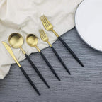 JASHII Luxury Black Gold Flatware, Silverware Sets, 5-piece Elegant Cute 18/10 Stainless Steel Silverware Set for Eating Home Kitchen Hotel Restaurant, Service Sets for 1 People, Dishwasher Safe