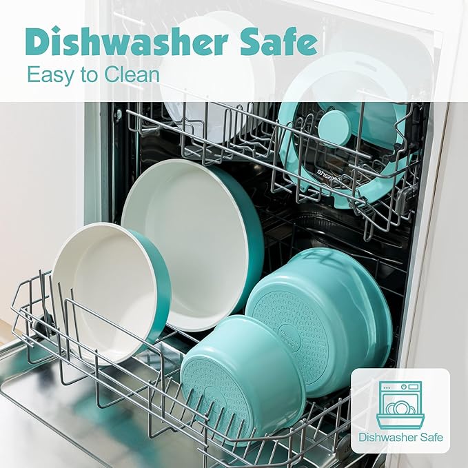 SENSARTE 24 Piece Ceramic Pots and Pans Set, Nonstick Detachable Handle Cookware, Induction Cookware Set with Removable Handle, Healthy Non Stick for RV, Dishwasher＆Oven Safe, PFOA Free (Turquoise)