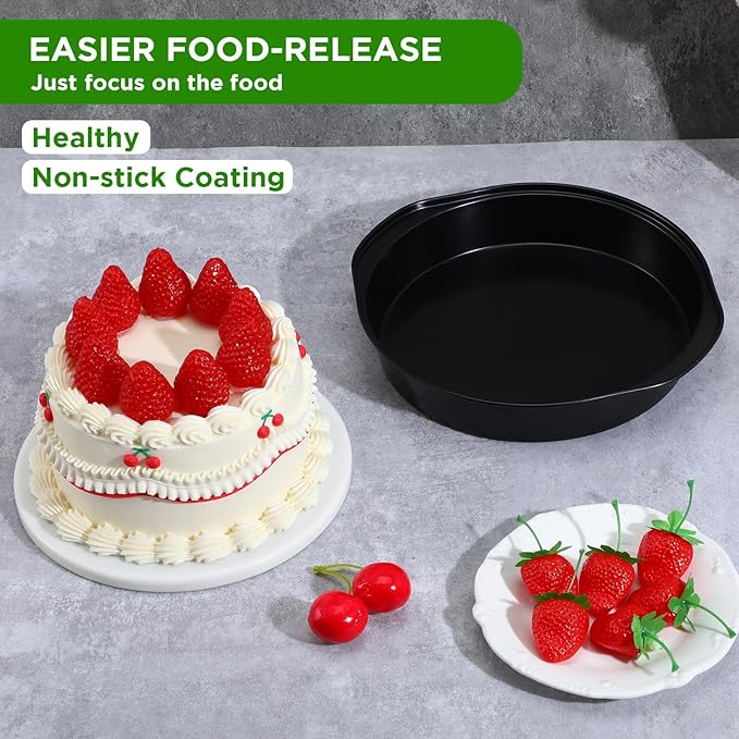 8" Round Cake Pan, 4Pcs Nonstick Cake Pans, Carbon Steel Baking Pans with Handle, Dishwasher Safe