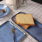 Ceramic Dinner Plates Dish Set,Set of 4, for Lunch snacks - Microwave, Oven & Dishwasher Safe,Scratch Resistant, Dinnerware Kitchen Porcelain Serving Dishes,Blue 12.4 Inch Rectangle plate