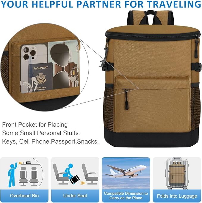 Cooler Backpack 33 Cans Backpack Coolers Insulated Leak Proof Soft Beach Cooler Bag for Men Women Ice Chest Backpack Camping Hiking Picnic Travel Cooler Lunch Backpack