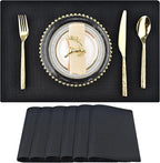 Black Cloth Placemats Set of 6 - Double Thickened Easy to Clean Linen Style Fabric Placemats - Machine Washable Placemats- Heat Resistant Non-Slip Table Mats - 18x12 Inch (Black, 6)