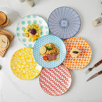Ceramic Salad Plates Set - 8.5 Inch Small Round Dinner Dishes for Dessert Pasta Appetizer Sandwich - Scratch Resistant Porcelain Microwave Dishwasher Safe - Set of 6 - Assorted Colors