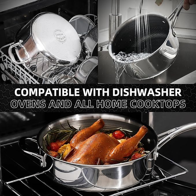 DELUXE Hybrid Ceramic Nonstick 5.4-Quart Dutch Oven with Tempered Glass Lid, Dishwasher Oven Safe, Induction Ready, PFOA Free Compatible with All Cooktops