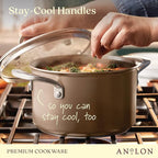 Anolon Ascend Hard Anodized Nonstick Saucepan/Saucepot and Lid - Good for All Stovetops (Gas, Glass Top, Electric & Induction), Dishwasher & Oven Safe with Stainless Steel Handle, 4 Quart - Bronze