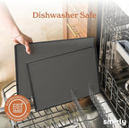 SMIRLY Plastic Cutting Board Set with Holder 4 Pieces, Non-Slip Dishwasher Safe Chopping Boards for Kitchen, Dark Grey