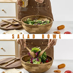 Acacia Wooden Salad Bowl with Lid, Built-in Acacia Wood Utensils, 10.5" Large Wood Serving Bowls for Fruits, Salad, and Vegetables, Big Wood Salad Bowls Set 4-Piece, All-in-One Design