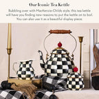 MACKENZIE-CHILDS Enamel Tea Kettle, Stylish Tea Kettle for Stovetop, Black-and-White Courtly Check, 2 Quarts