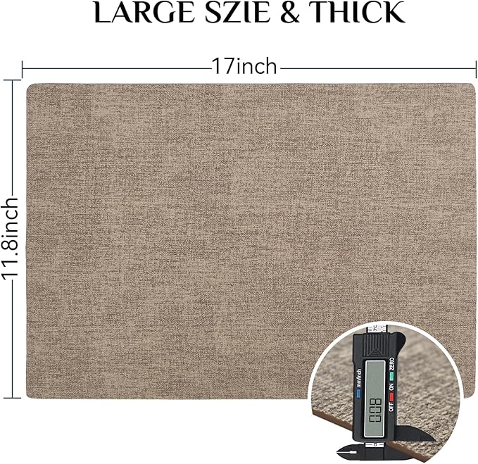 Softalker Vinyl Placemats Set of 8 - Faux Leather Heat Resistant Place Mats, 100% Waterproof Oilproof Wipe Clean Table Mats for Indoor & Outdoor Use, 17’’×12’’, Khaki