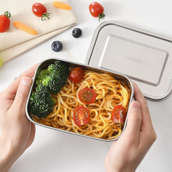 UPTRUST Stainless Steel Lunch Box, 800ML/27oz, Metal Bento Boxes with Lockable Clips t, Adjustable Divider included, Metal Lunch box for Travel & Work