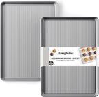 HONGBAKE Aluminum Cookie Sheets for Baking, 2-Pack Commercial Quality Half Sheet Pan, Baking Sheets Non Stick with 50 PCS Parchment Paper, 12.8 x 17.7 in, Silver