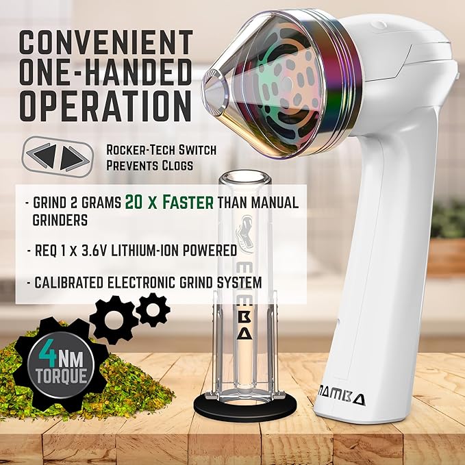 Mamba Loader XL 2g White USB Electric Herb Grinder. Small Portable Metal Herbal Machine & Spice Mill for the Kitchen