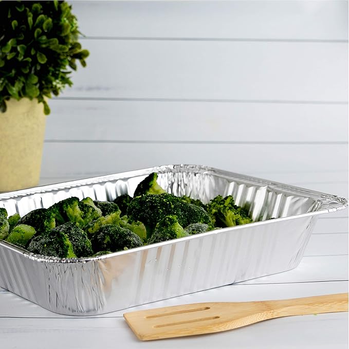 PLASTICPRO Disposable 9 x 13 Aluminum Foil Pans Half Size Deep Steam Table Bakeware - Cookware Perfect for Baking Cakes, Bread, Meatloaf, Lasagna Pack of 20