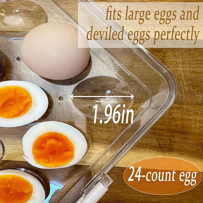 Deviled Egg Containers With Lid, Clear Deviled Egg Platter With Handle For 24 Eggs, Fridge Stackable Storage Deviled Eggs Tray Carrier, Suitable For Camping, Easter, Christmas (White)