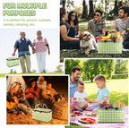 Insulated Picnic Basket,Collapsible Cooler Bag,32L Grocery Basket with Lid,2 Sturdy Handles,Storage Basket for Picnic,Food Delivery,Take Outs,Market Shopping,Travel (Green Grid)