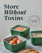 Caraway Glass Food Storage, 4.4 Cup - Ceramic Coated, Non-Toxic, Non-Stick Lunch Box With Glass Lids - Easy to Store, Dishwasher, Oven, & Microwave Safe - Sage